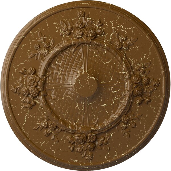 Ekena Millwork Flower Ceiling Medallion (Fits Canopies up to 3 7/8"), 27"OD x 1 1/8"P, Smokey Topaz Crackle CM27FLSTC - main